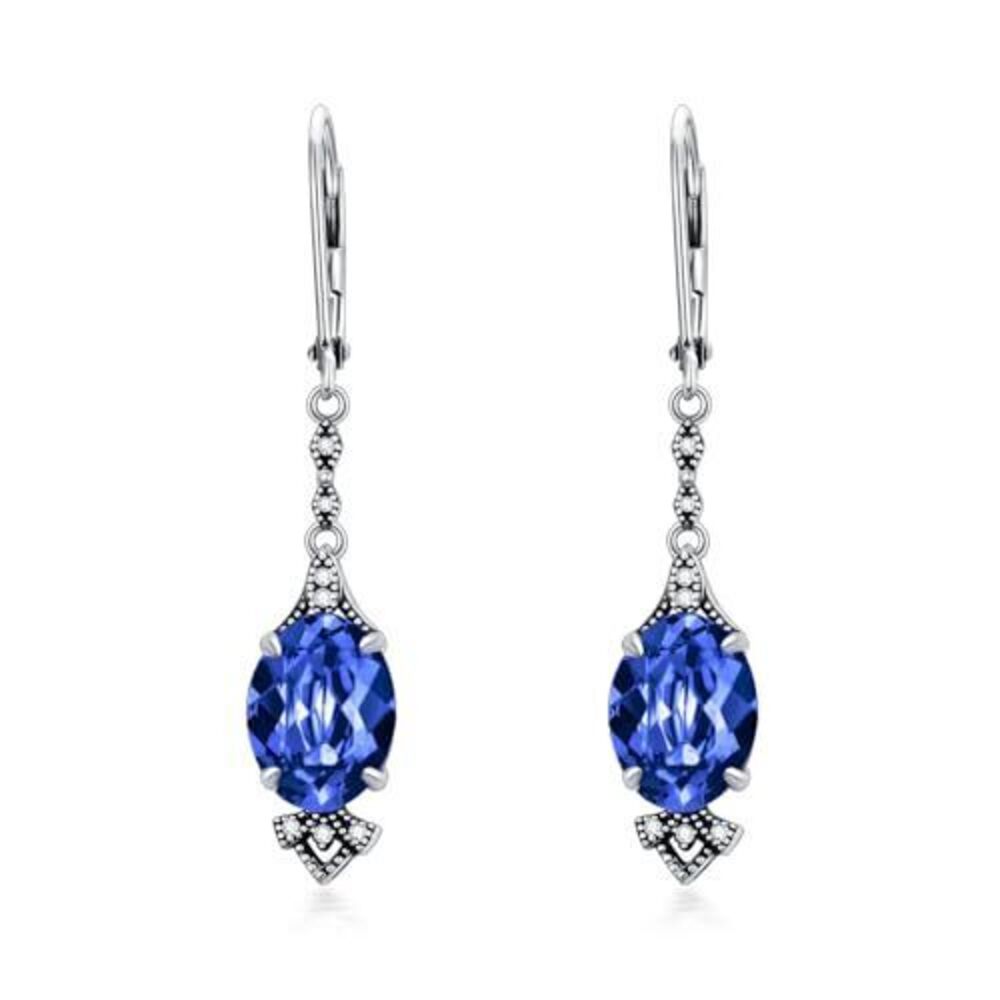 5419 Vintage Sapphire Blue Earrings 925 Sterling Silver Retro Antique